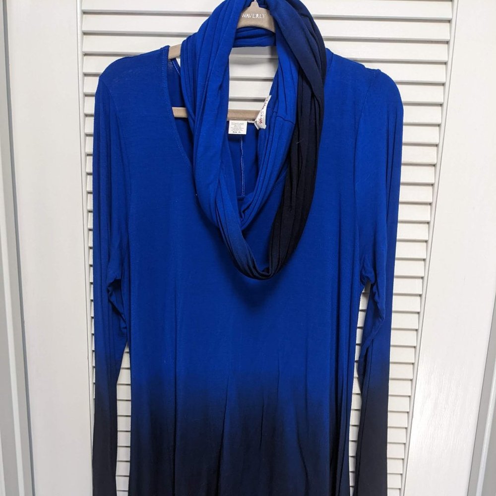 Blue Dip Dyed Tunic w/ Infinity Scarf - Women's XL